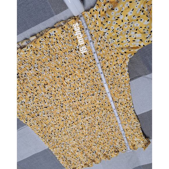 Girls' Summer Cute Crop Tops‎ Sleeve Smocked Floral Blouse Yellow Size S - Picture 3 of 9